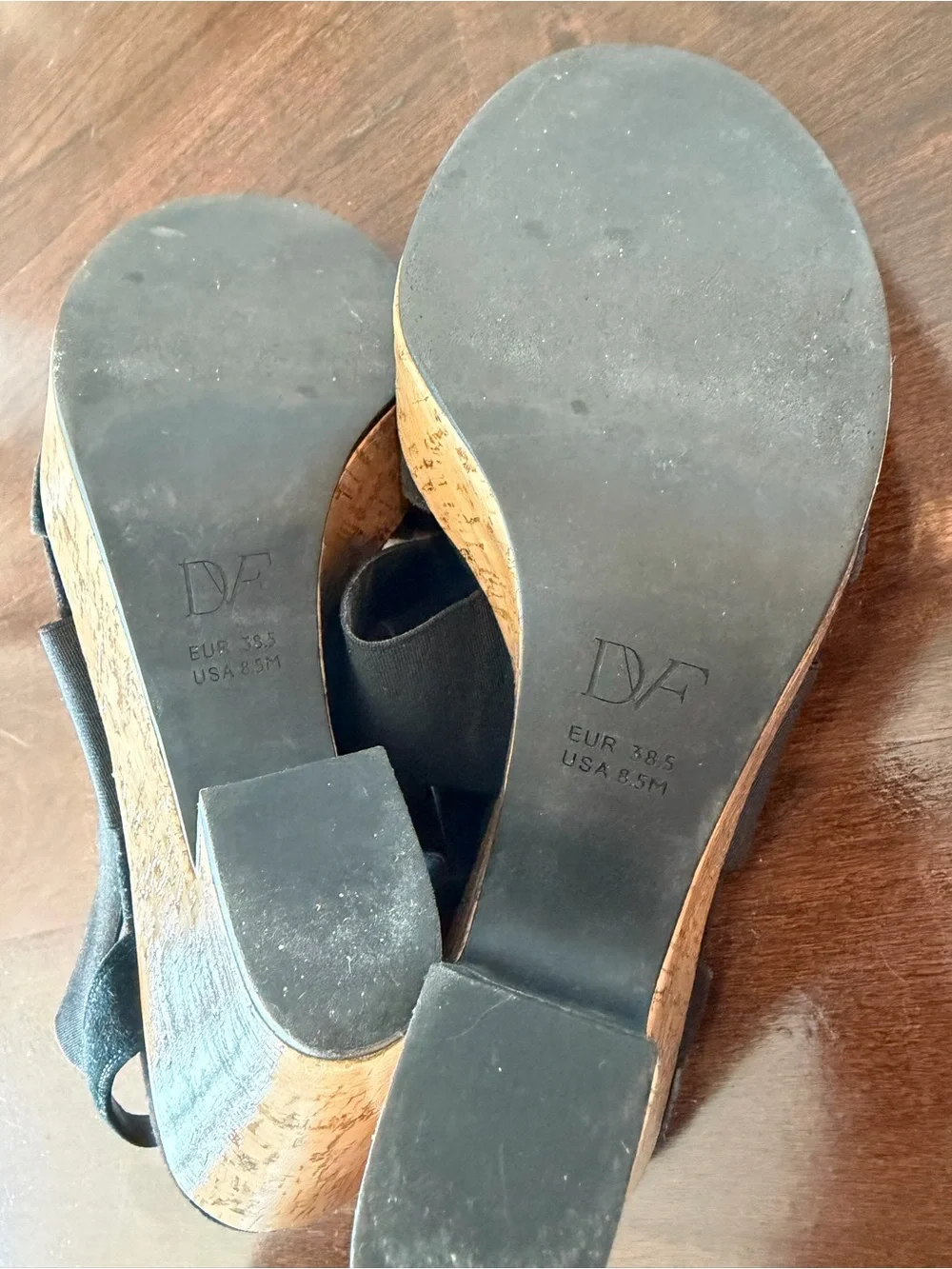 Diane von Furstenberg Black Cork Platform Sandals in Black, Size 38.5 (8.5)